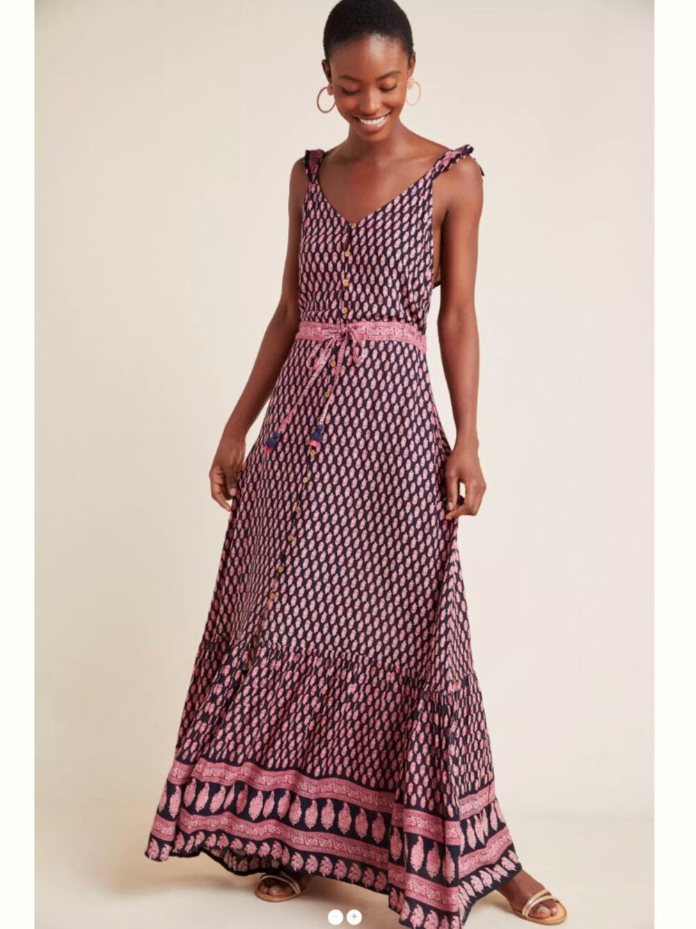 ANTHROPOLOGIE Raga Gracie Pink Black Paisley Maxi Dress in Sz Lg